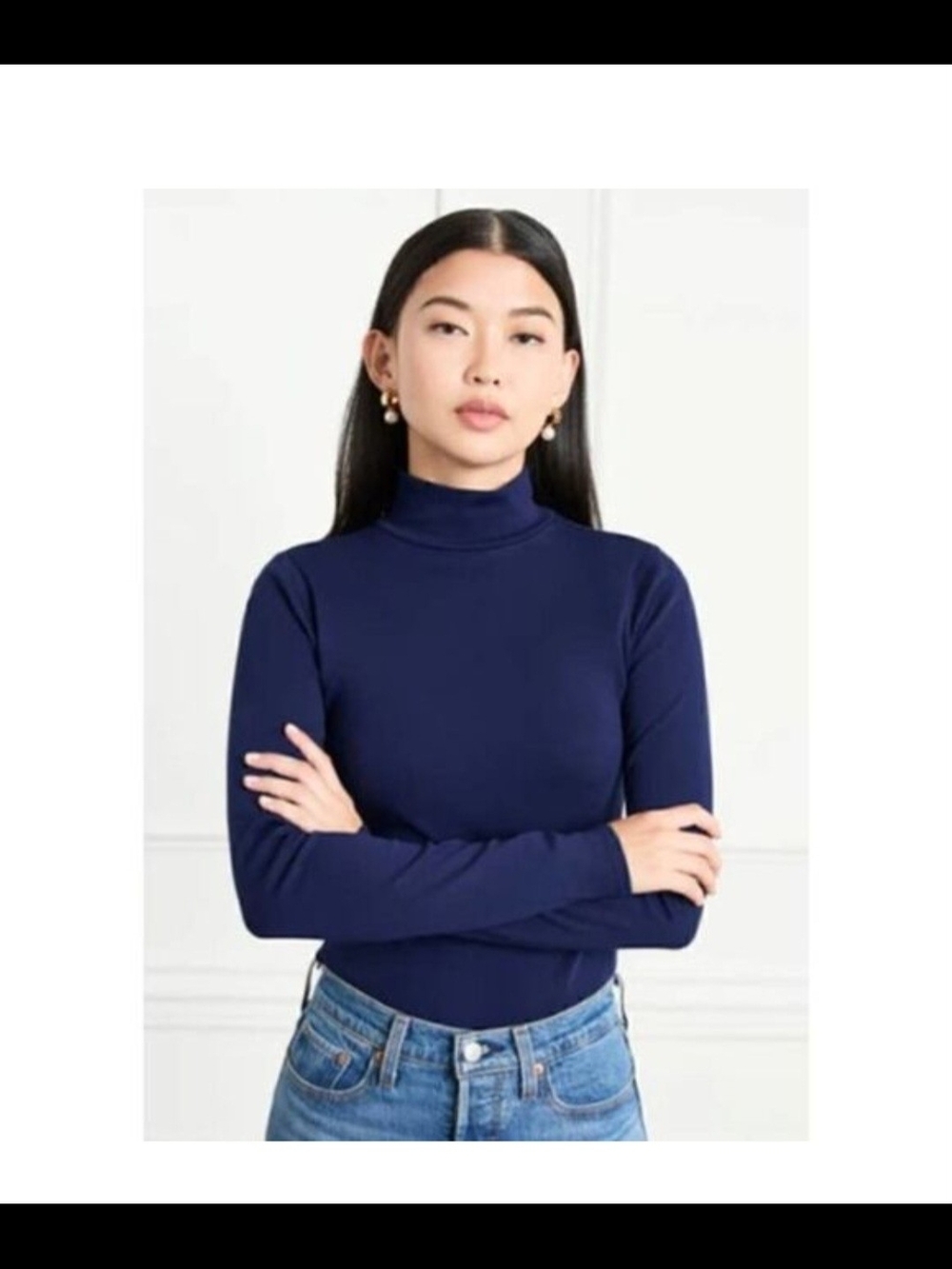 Hill House Luna Navy Bodysuit Turtleneck Long Sleeve Small